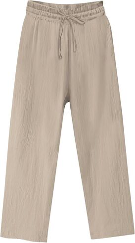 سروال الساق من الكتان القطني للنساء بنطلون عالي الخصر صالة سراويل قصر سراويل شاطئية غير رسمية in Kuwait