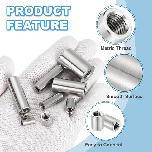 MECCANIXITY 8Pcs M8x1.25mm Round Coupling Nuts, 0.47x0.47 Inch(ODxH) 304 Stainless Steel Connector Nut Fasteners Rod Hardware Nuts for Threaded Rod, Industrial Construction Fasteners, Silver in Saudi Arabia