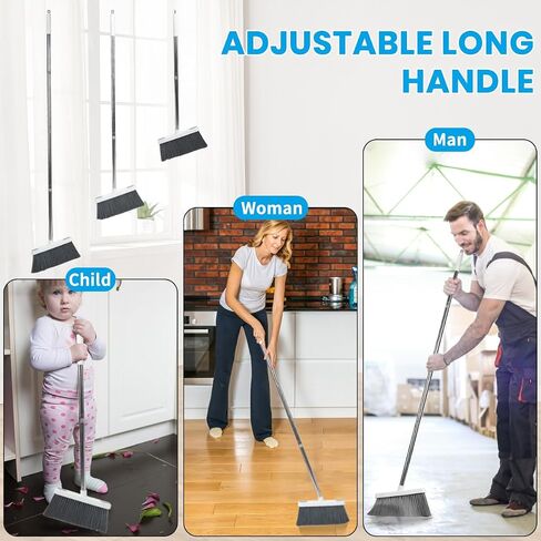 Stand Up Dustpan and Broom Set 50" Long Handle Broom with Dust Pan, 20° Angled for Ergonomic Home Office Indoor Sweeping in Saudi Arabia