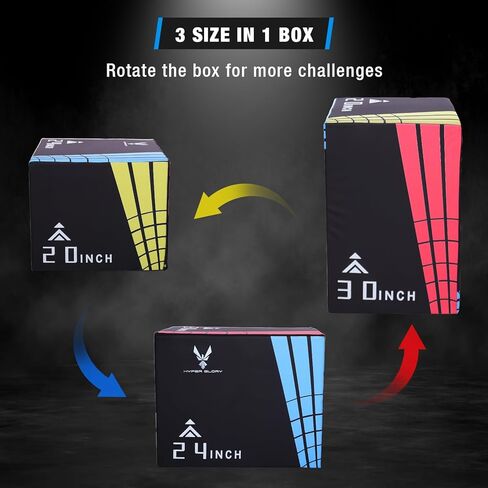 Modern-Depo 3 in 1 Plyometric Jump Box with High Density Foam | Fitness Plyo Box Jumps Height Adjustable 30/24/20, 24/20/16, 20/16/14, 1614/12 Inch for Home Gym, 440lb Weight Capacity in Kuwait