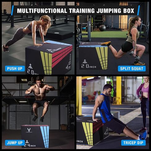 Modern-Depo 3 in 1 Plyometric Jump Box with High Density Foam | Fitness Plyo Box Jumps Height Adjustable 30/24/20, 24/20/16, 20/16/14, 1614/12 Inch for Home Gym, 440lb Weight Capacity in Kuwait