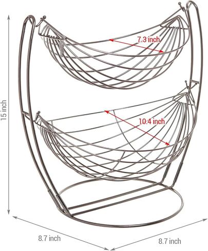 MyGift® Gunmetal Gray Metal Double Hammock Fruit Basket, 2-Tier Vegetables Produce Storage Rack Display Stand in Saudi Arabia