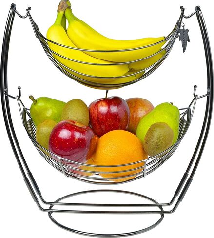 MyGift® Gunmetal Gray Metal Double Hammock Fruit Basket, 2-Tier Vegetables Produce Storage Rack Display Stand in Saudi Arabia