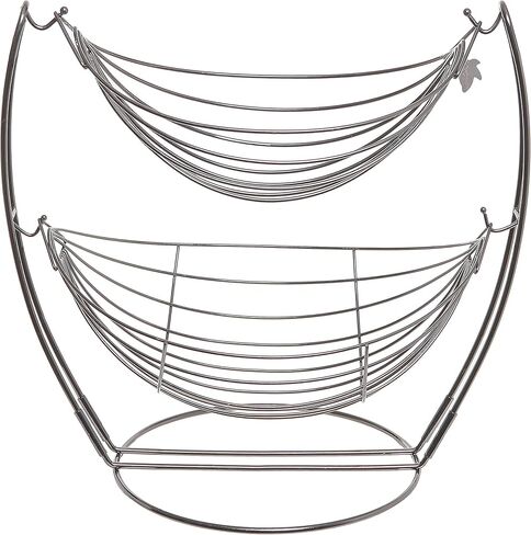 MyGift® Gunmetal Gray Metal Double Hammock Fruit Basket, 2-Tier Vegetables Produce Storage Rack Display Stand in Saudi Arabia