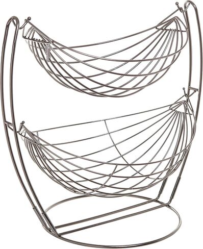 MyGift® Gunmetal Gray Metal Double Hammock Fruit Basket, 2-Tier Vegetables Produce Storage Rack Display Stand in Saudi Arabia