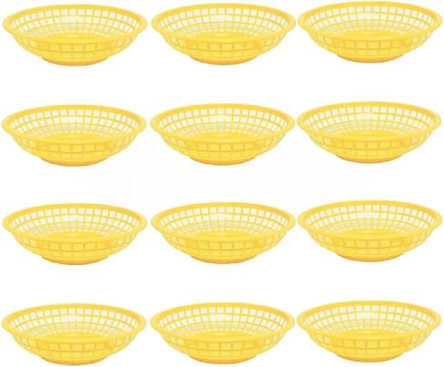 TrueCraftware- 8" Round Fast Food Basket Black Plastic Set of 12- Fry Fast Food Reusable Foodservice Restaurant Diner Tray Plates Restaurant Supplies Deli Serving Chicken Burgers Sandwiches & Fries in Saudi Arabia