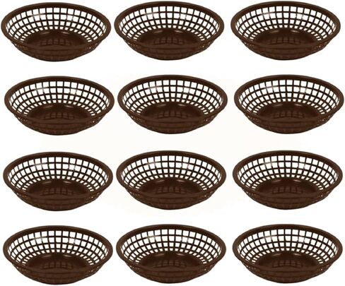 TrueCraftware- 8" Round Fast Food Basket Black Plastic Set of 12- Fry Fast Food Reusable Foodservice Restaurant Diner Tray Plates Restaurant Supplies Deli Serving Chicken Burgers Sandwiches & Fries in Saudi Arabia