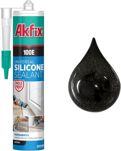 AKFIX 100E RTV White Silicone Caulk (12x10.1 fl.oz.) - مانع تسرب سيليكون مقاوم للماء 100 ٪ للمطبخ والحمام ، والاستحمام ، والمرحاض ، والوعة ، والنافذة والباب ، بدون صفراء | أبيض ، 12 حزمة in Saudi Arabia