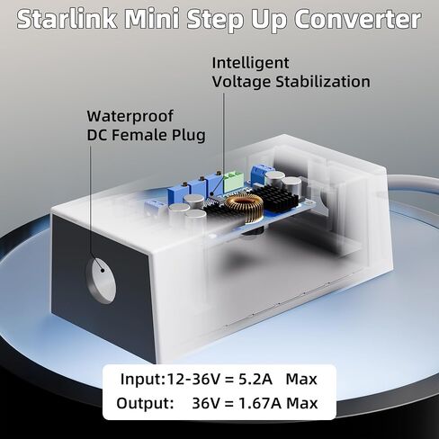 Starlink Mini Cable Car Adapter with Step Up Converter, 12V Power Cable with Cigarette Lighter Plug, 10-28V to 30V 3.5A Conversion Kit for Truck RV No Worry About Voltage Drop or Rise in Saudi Arabia