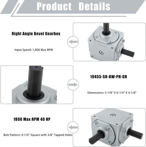1800 MAX RPM 40 HP HP LISE BEVEL BEVEL BEANK مع Crosshole و Keyed SHAFT 19455-SR-KW-GR-GR CW/CW 1: 1 in Saudi Arabia