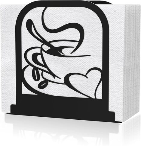 Modern Standing Napkin Holder for table, Black Metal Napkin Dispenser, Coffee time Theme Style Napkin Holder, Suitable for Kitchen, Coffee Shop, Dining Room in Saudi Arabia