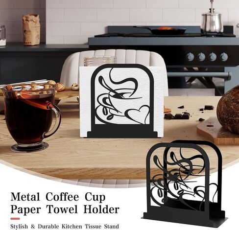 Modern Standing Napkin Holder for table, Black Metal Napkin Dispenser, Coffee time Theme Style Napkin Holder, Suitable for Kitchen, Coffee Shop, Dining Room in Saudi Arabia