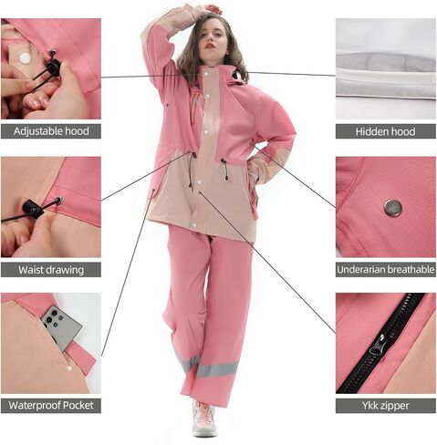 Rain Suit for Women, Waterproof Rain Jacket & Trouser with Reflective Srtip, Rain Gear for All-Sport Anti-storm in Saudi Arabia