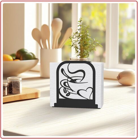 Modern Standing Napkin Holder for table, Black Metal Napkin Dispenser, Coffee time Theme Style Napkin Holder, Suitable for Kitchen, Coffee Shop, Dining Room in Saudi Arabia