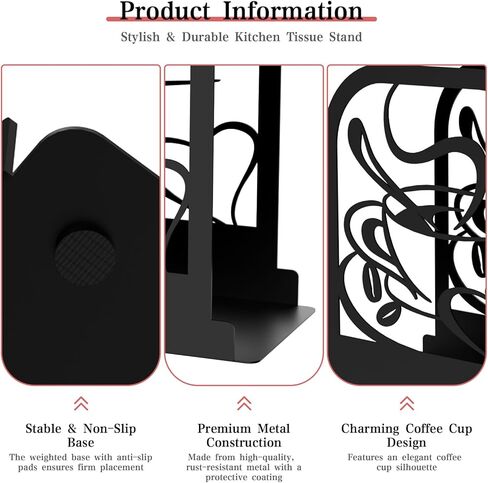 Modern Standing Napkin Holder for table, Black Metal Napkin Dispenser, Coffee time Theme Style Napkin Holder, Suitable for Kitchen, Coffee Shop, Dining Room in Saudi Arabia