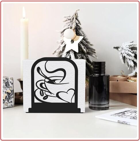 Modern Standing Napkin Holder for table, Black Metal Napkin Dispenser, Coffee time Theme Style Napkin Holder, Suitable for Kitchen, Coffee Shop, Dining Room in Saudi Arabia