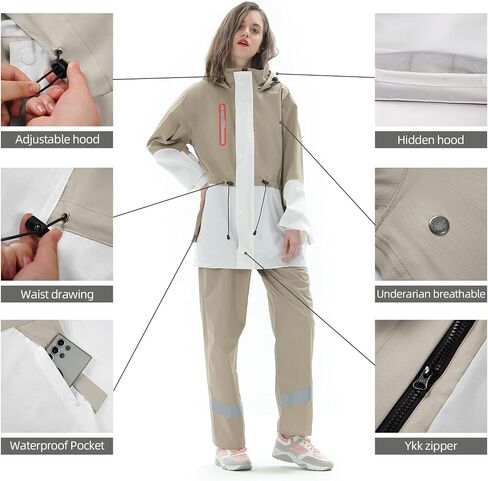 Rain Suit for Women, Waterproof Rain Jacket & Trouser with Reflective Srtip, Rain Gear for All-Sport Anti-storm in Saudi Arabia