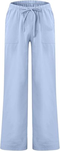 Men's Linen Pants Casual Lightweight Cotton Beach Pants Drawstrintg Elastic Waist Summer Resort Wear Travel Pants in Kuwait