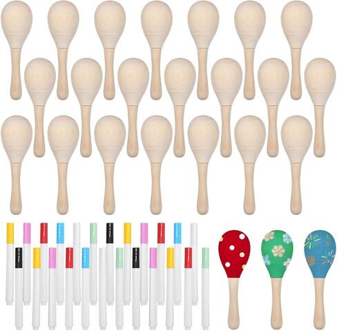 24 maracas الخشبية الملونة مع علامات ، وآلات الحفلات الموسيقية 4.6 بوصة للبالغين والأطفال in Saudi Arabia