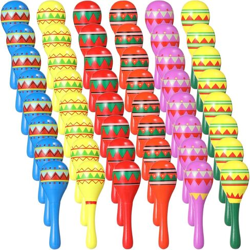 48 Pcs Maracas, Multi-Colored Wooden 4.5 in, Design Lightweight Musical Noisemaker Fun, Mexican Party Props Adult, Birthday Carnival Favor Party in Saudi Arabia