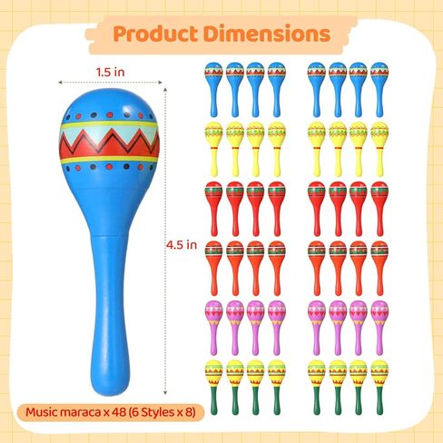 48 Pcs Maracas, Multi-Colored Wooden 4.5 in, Design Lightweight Musical Noisemaker Fun, Mexican Party Props Adult, Birthday Carnival Favor Party in Saudi Arabia