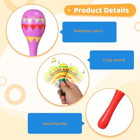 48 Pcs Maracas, Multi-Colored Wooden 4.5 in, Design Lightweight Musical Noisemaker Fun, Mexican Party Props Adult, Birthday Carnival Favor Party in Saudi Arabia