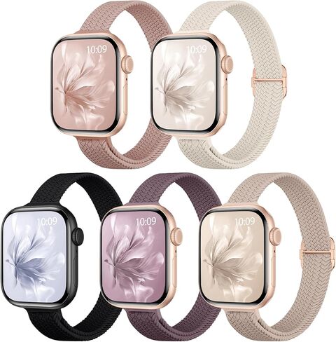 5 حزمة ضئيلة ضئيلة ضبابيات ممتدة متوافقة مع Apple Watch Band 40mm 42mm 42mm 38mm 44mm 45mm 46mm 49mm النساء ، وأشرطة حلقة منفردة نايلون مرنة رقيقة لسلسلة Iwatch 10 9 8 7 6 5 4 3 SE Ultra in Kuwait