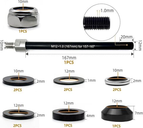 دراجة عالمية من خلال محول Hitch محور الدراجة-M12x1.0/1.5/1.75 من خلال المحور (157-192 مم) ، 304 من الفولاذ المقاوم للصدأ و 6061-T6 عمود الألومنيوم لمقطورات دراجة ثول ودراجات محورية. in Kuwait