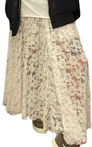 Women Fairy Lace Maxi Skirt Y2K Vintage Sheer Mesh Lace Floral Bodycon Long Skirt Sexy See-Through Half Slip Skirts in Saudi Arabia