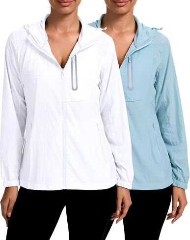 2 Pack Women's UPF 50+ UV Sun Protection Hoodie Jackets SPF Lightweight Sun Shirt with Pocket Full Zip Hiking Hoodie in Kuwait