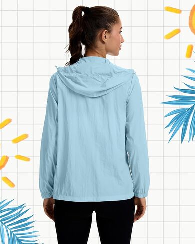 2 Pack Women's UPF 50+ UV Sun Protection Hoodie Jackets SPF Lightweight Sun Shirt with Pocket Full Zip Hiking Hoodie in Kuwait