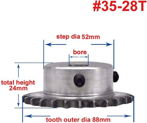 Tooth Roller Chain Sprocket #35 Chain Drive Sprocket Wheel 28 Teeth 06B28T - 20mm Bore 3/8" Pitch for #35H Roller Chain(Bore: 25mm) in Saudi Arabia