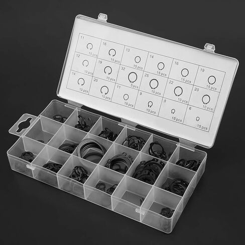 225 Piece Set of Internal & External Snap Retaining Rings - & Versatile Circlips in 18 Assorted Sizes - Perfect for Home DIY, Professional Jobs, and Maintenance in Saudi Arabia
