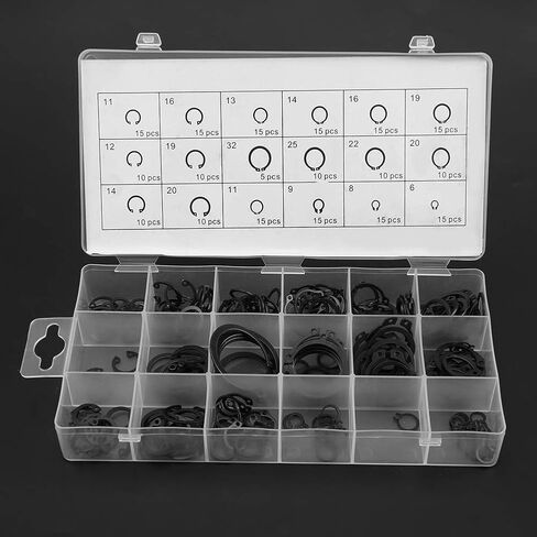 225 Piece Set of Internal & External Snap Retaining Rings - & Versatile Circlips in 18 Assorted Sizes - Perfect for Home DIY, Professional Jobs, and Maintenance in Saudi Arabia