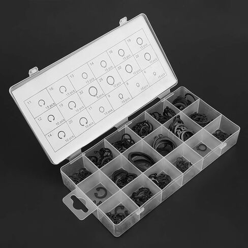 225 Piece Set of Internal & External Snap Retaining Rings - & Versatile Circlips in 18 Assorted Sizes - Perfect for Home DIY, Professional Jobs, and Maintenance in Saudi Arabia