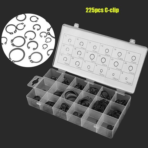 225 Piece Set of Internal & External Snap Retaining Rings - & Versatile Circlips in 18 Assorted Sizes - Perfect for Home DIY, Professional Jobs, and Maintenance in Saudi Arabia