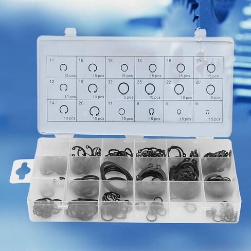 225 Piece Set of Internal & External Snap Retaining Rings - & Versatile Circlips in 18 Assorted Sizes - Perfect for Home DIY, Professional Jobs, and Maintenance in Saudi Arabia