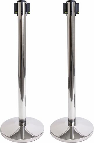 Xpress LITE Stainless Steel Stanchion Set of 2 – 40" High, 11’ Premium Polyester Belt, Universal 4-Way Connection, Springless Damper System, (Polished Stainless Steel Post, Black Webbing) in Kuwait