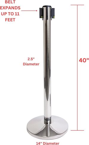 Xpress LITE Stainless Steel Stanchion Set of 2 – 40" High, 11’ Premium Polyester Belt, Universal 4-Way Connection, Springless Damper System, (Polished Stainless Steel Post, Black Webbing) in Kuwait