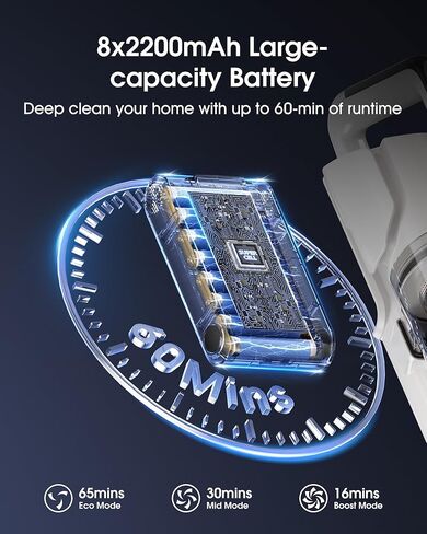 مكنسة مكسورة لاسلكية ، 580W 48KPa 65mins وقت التشغيل ، مكنسة كهربائية سريعة الشحن ، مكنسة شاشة LED LED LED ذاتية للوزن الخفيف للمنزل ، لشعر الحيوانات الأليفة/السجاد ، أبيض in Kuwait