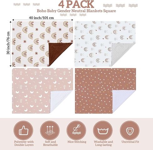 Tiamon 4 Pack Baby Blanket for Boys Girls 30 x 40 Inch Soft Double Layer Blankets with Dotted Backing Lovely Woodland Animal Design Quilt for Unisex Toddler Newborn Forest Multicolor Printed in Saudi Arabia