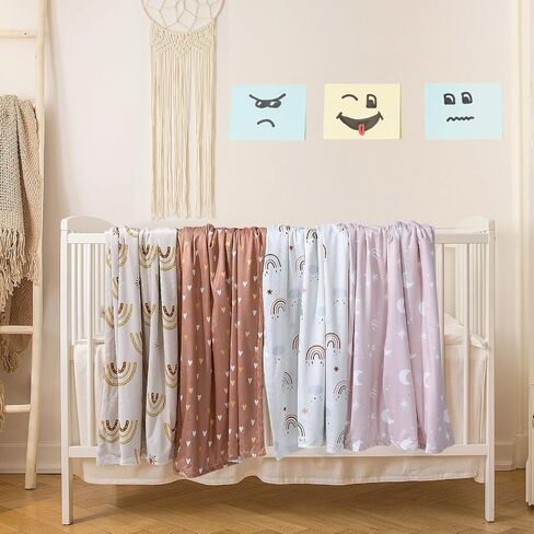 Tiamon 4 Pack Baby Blanket for Boys Girls 30 x 40 Inch Soft Double Layer Blankets with Dotted Backing Lovely Woodland Animal Design Quilt for Unisex Toddler Newborn Forest Multicolor Printed in Saudi Arabia
