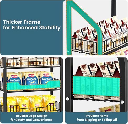 65 "5 طبقة معروضة رف شاشة مع السنانير والعجلات ، رف عرض المعادن للبيع بالتجزئة للرقائق ، الوجبات الخفيفة ، الحلوى ، رف الوجبات المعدنية للمتجر للمتجر للمتجر (60 سم أسود) in Kuwait