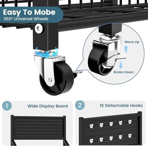 65 "5 طبقة معروضة رف شاشة مع السنانير والعجلات ، رف عرض المعادن للبيع بالتجزئة للرقائق ، الوجبات الخفيفة ، الحلوى ، رف الوجبات المعدنية للمتجر للمتجر للمتجر (60 سم أسود) in Kuwait