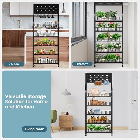 65 "5 طبقة معروضة رف شاشة مع السنانير والعجلات ، رف عرض المعادن للبيع بالتجزئة للرقائق ، الوجبات الخفيفة ، الحلوى ، رف الوجبات المعدنية للمتجر للمتجر للمتجر (60 سم أسود) in Kuwait