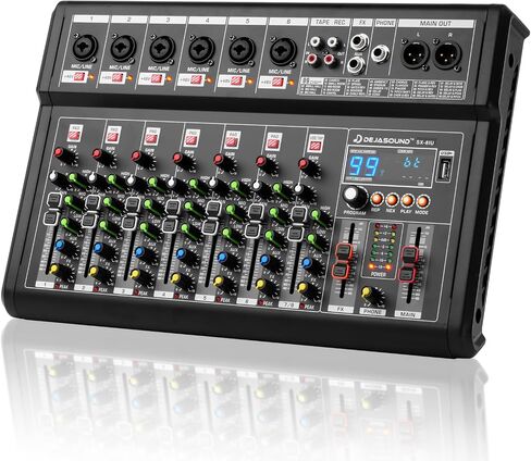8-Channel Audio Mixer for PC,SX-8iu Mixing Console with XLR Inputs, Bluetooth, 99 Digital Signal Processor Effects, USB Interface, MP3 Compatible for Podcast, Music, Recording 9.84"x2.17"x15.35"inches in Kuwait