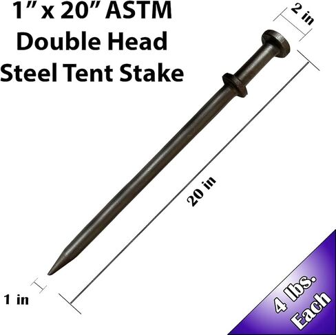 Double Head Tent Stakes - Heavy Duty Steel Tent Stakes, Versatile Ground Spikes to Anchor Commercial Inflatables, Party Tents, and Outdoor Camping Shelters, 3/4 x 24 Inch, 4-Pack in Kuwait