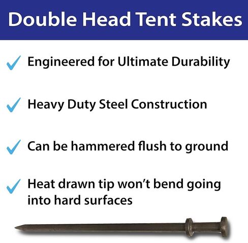 Double Head Tent Stakes - Heavy Duty Steel Tent Stakes, Versatile Ground Spikes to Anchor Commercial Inflatables, Party Tents, and Outdoor Camping Shelters, 3/4 x 24 Inch, 4-Pack in Kuwait