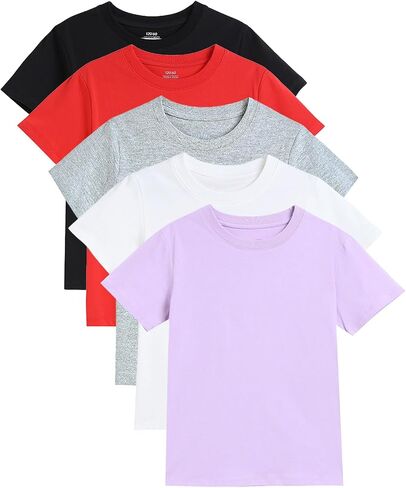 Gihuo 5 Pack Girls Cotton Shirts Short Sleeve Tee Summer Tops Soft Kids Tshirts in Saudi Arabia