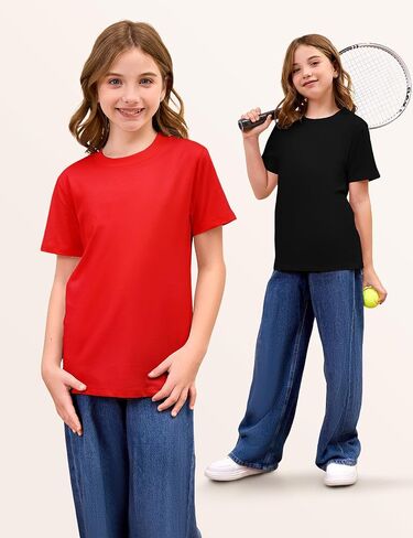 Gihuo 5 Pack Girls Cotton Shirts Short Sleeve Tee Summer Tops Soft Kids Tshirts in Saudi Arabia